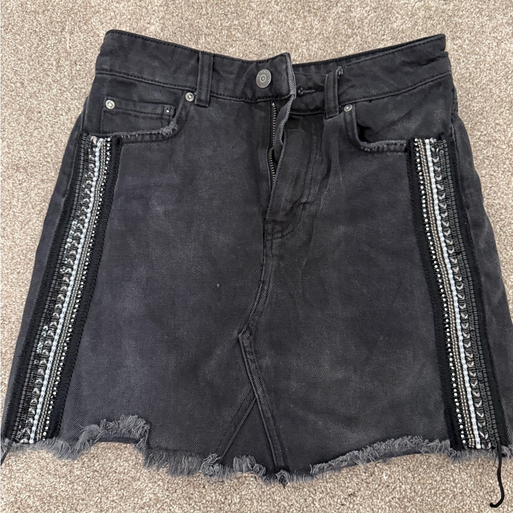 Free People Black Denim Skirt with Embellished Sides